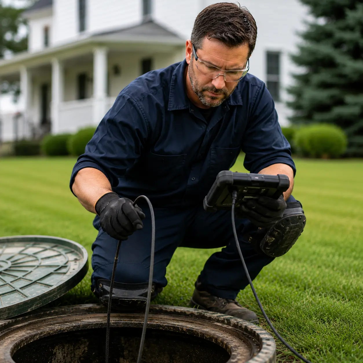 Septic inspection and pump-out in progress near Cornwall, Ontario